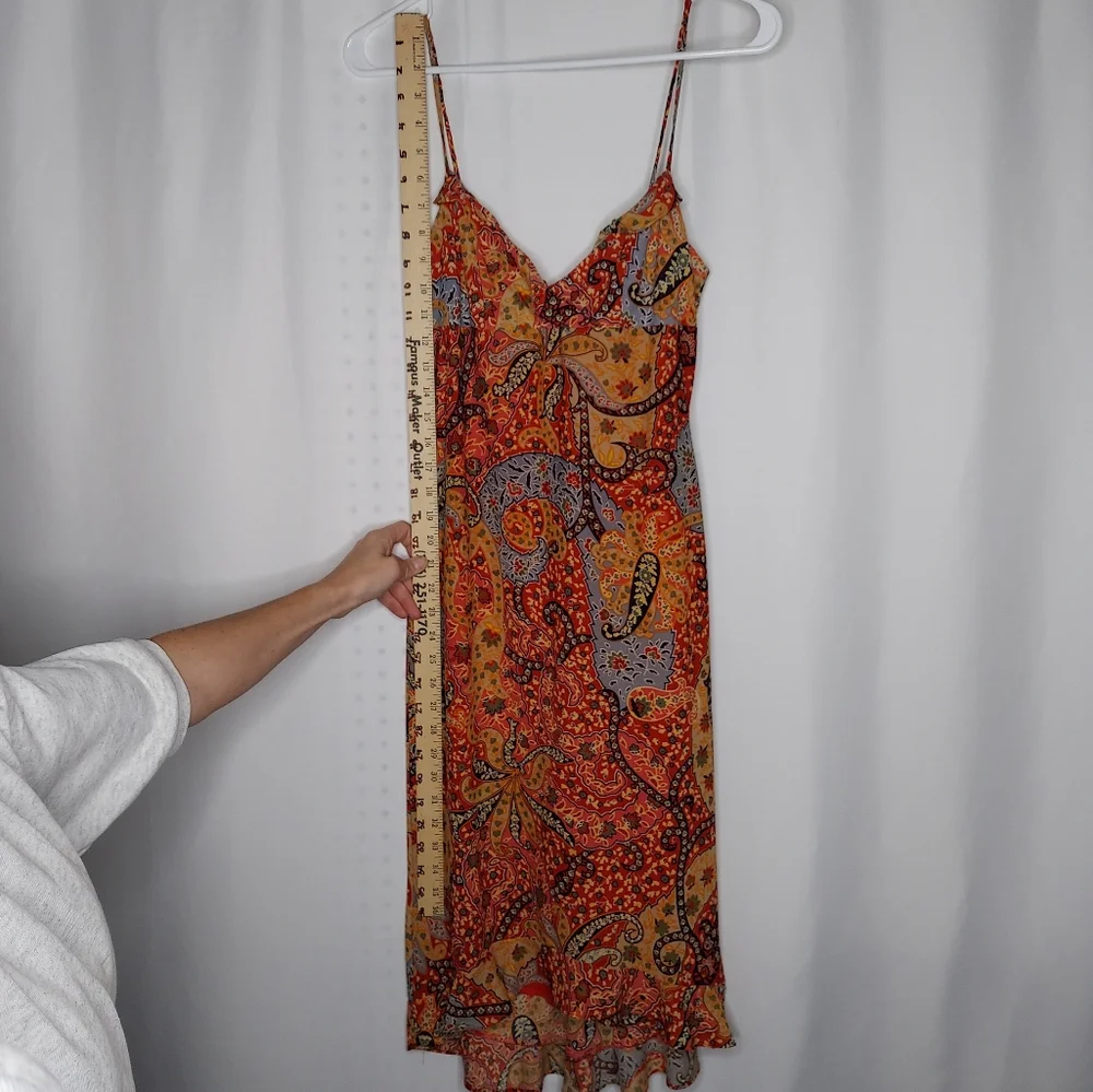 Evolution Not Revolution Slip Dress XS Red Blue Paisley Chiffon Ruffle Y2K Hoco - Picture 7 of 8